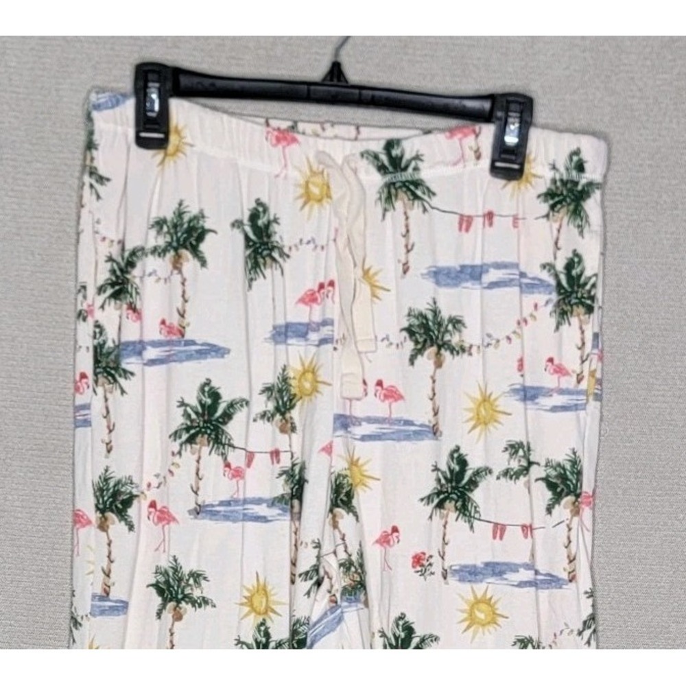 Burts Bees Pajama Pants Palm Tree Flamingo Print Womens Large Organic Cotton